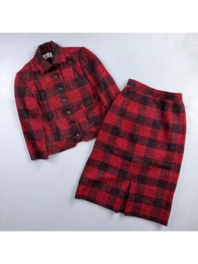 VTG 60s Koret of California Skirt Womens Small Red Midi Rockabilly Suit Jacket